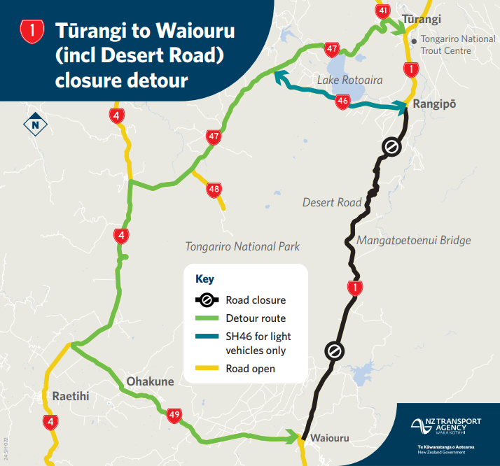 Desert Road closure map